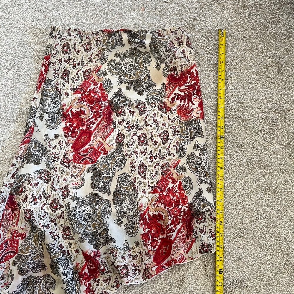 Byer California Paisley Floral Asymmetrical Red & Cream Flowy Lined Skirt M - Picture 9 of 10